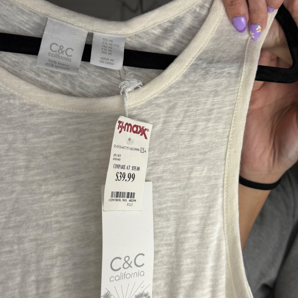 C&C California Womens XL Linen Lyocell Blend Tank Top Cream Sleeveless‎ NWT $40 - Picture 3 of 4